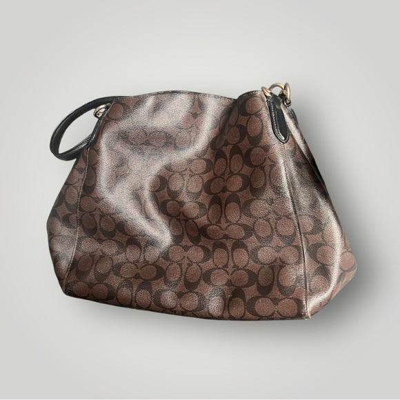 Coach Hallie Shoulder Bag In Signature Canvas Brown / Black F80298 & Wallet - Picture 3 of 16